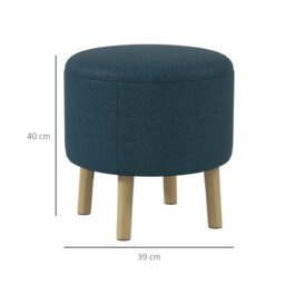 HOMCOM Round Ottoman, Linen Fabric Upholstered Footstool with Storage, Padded Seat & Wooden Legs, Blue - thumbnail 3