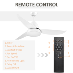 HOMCOM Reversible Ceiling Fan with Light, 3 Blades Modern Mount White LED Lighting Fan w/ Remote Controller, for Living Room, White - Aosom UK - thumbnail 8
