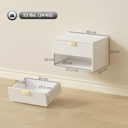 HOMCOM Set of 2 Wall Mounted Nightstands, Floating Bedside Tables with Fluted Drawer and Open Shelf for Small Bedroom, White - thumbnail 3
