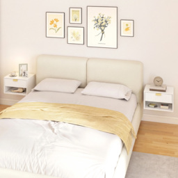 HOMCOM Set of 2 Wall Mounted Nightstands, Floating Bedside Tables with Fluted Drawer and Open Shelf for Small Bedroom, White - thumbnail 8