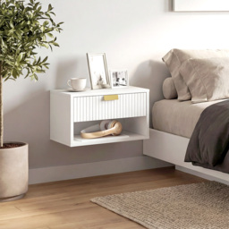 HOMCOM Set of 2 Wall Mounted Nightstands, Floating Bedside Tables with Fluted Drawer and Open Shelf for Small Bedroom, White - thumbnail 9