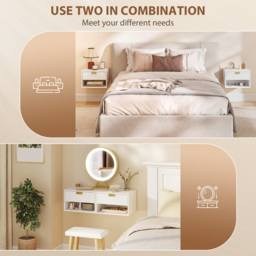 HOMCOM Set of 2 Wall Mounted Nightstands, Floating Bedside Tables with Fluted Drawer and Open Shelf for Small Bedroom, White - thumbnail 6