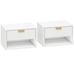 HOMCOM Set of 2 Wall Mounted Nightstands, Floating Bedside Tables with Fluted Drawer and Open Shelf for Small Bedroom, White - thumbnail 1