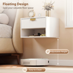HOMCOM Set of 2 Wall Mounted Nightstands, Floating Bedside Tables with Fluted Drawer and Open Shelf for Small Bedroom, White - thumbnail 5