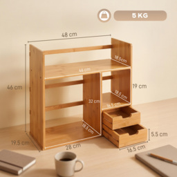 HOMCOM Desk Organiser, Bamboo Desktop Bookshelf with 2 Drawers and Stationery Storage, Reversible Use - Aosom UK - thumbnail 3