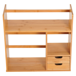 HOMCOM Desk Organiser, Bamboo Desktop Bookshelf with 2 Drawers and Stationery Storage, Reversible Use - Aosom UK - thumbnail 7