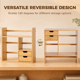 HOMCOM Desk Organiser, Bamboo Desktop Bookshelf with 2 Drawers and Stationery Storage, Reversible Use - Aosom UK - thumbnail 6