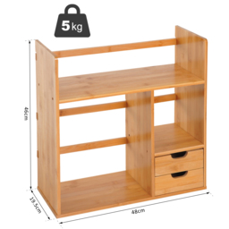 HOMCOM Desk Organiser, Bamboo Desktop Bookshelf with 2 Drawers and Stationery Storage, Reversible Use - Aosom UK - thumbnail 3