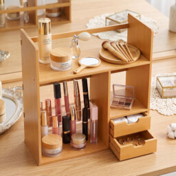 HOMCOM Desk Organiser, Bamboo Desktop Bookshelf with 2 Drawers and Stationery Storage, Reversible Use - Aosom UK - thumbnail 9