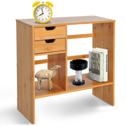 HOMCOM Desk Organiser, Bamboo Desktop Bookshelf with 2 Drawers and Stationery Storage, Reversible Use - Aosom UK - thumbnail 4