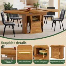 Extendable Dining Table with 3-Tier Hidden Storage and Sliding Rail, Round Kitchen Table for 6 People, 118-158L x 118W x 77H cm, Walnut - Aosom UK - thumbnail 5