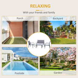 Outsunny 4 pcs Curved Steel Patio Furniture Set w/ Loveseat, Texteline Seats, Glass Top Table For Party Event, Grey - Aosom UK - thumbnail 7