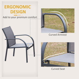Outsunny 4 pcs Curved Steel Patio Furniture Set w/ Loveseat, Texteline Seats, Glass Top Table For Party Event, Grey - Aosom UK - thumbnail 5