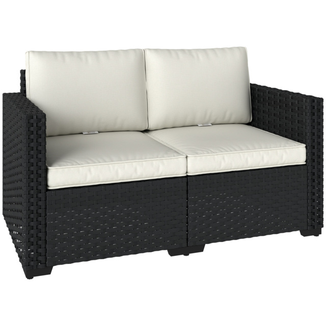 Outsunny 2 Seater Rattan Sofa, Outdoor Garden Sofa with Deep Seat, Cushions, Wide Armrests for Patio, Balcony, Porch, Black - image 1