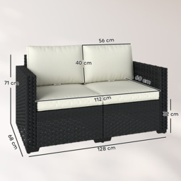 Outsunny 2 Seater Rattan Sofa, Outdoor Garden Sofa with Deep Seat, Cushions, Wide Armrests for Patio, Balcony, Porch, Black - thumbnail 3