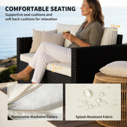 Outsunny 2 Seater Rattan Sofa, Outdoor Garden Sofa with Deep Seat, Cushions, Wide Armrests for Patio, Balcony, Porch, Black - thumbnail 6