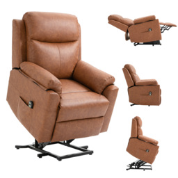 HOMCOM Electric Riser Recliner Chair, Power Lift Armchair for the Elderly with Faux Leather, Remote Control, and Storage Pocket, Brown - thumbnail 1