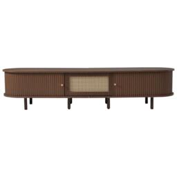 Oval TV Unit with Rattan Drawer and 2 Sliding Doors, Rounded Corner Sideboard,TV Stand Suitable for 70-inch TV, 180L x 40W x 40H cm, Oak - Aosom UK - thumbnail 2