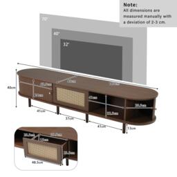 Oval TV Unit with Rattan Drawer and 2 Sliding Doors, Rounded Corner Sideboard,TV Stand Suitable for 70-inch TV, 180L x 40W x 40H cm, Oak - Aosom UK - thumbnail 3