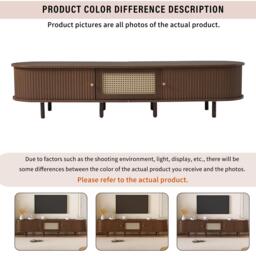 Oval TV Unit with Rattan Drawer and 2 Sliding Doors, Rounded Corner Sideboard,TV Stand Suitable for 70-inch TV, 180L x 40W x 40H cm, Oak - Aosom UK - thumbnail 7