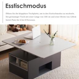 Lift-Top Coffee Table with 2 Push-to-Open Drawers and 3 Open CompartmentsStorage, Desk for Dining/Work/Relax, 100L x 51W x 47H cm, Grey - Aosom UK - thumbnail 6