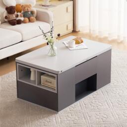 Lift-Top Coffee Table with 2 Push-to-Open Drawers and 3 Open CompartmentsStorage, Desk for Dining/Work/Relax, 100L x 51W x 47H cm, Grey - Aosom UK - thumbnail 1