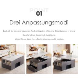 Lift-Top Coffee Table with 2 Push-to-Open Drawers and 3 Open CompartmentsStorage, Desk for Dining/Work/Relax, 100L x 51W x 47H cm, Grey - Aosom UK - thumbnail 7