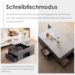 Lift-Top Coffee Table with 2 Push-to-Open Drawers and 3 Open CompartmentsStorage, Desk for Dining/Work/Relax, 100L x 51W x 47H cm, Grey - Aosom UK - thumbnail 5