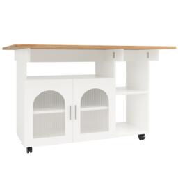 Mobile Kitchen Island with Fold-Down Dining Extensions, Versatile Serving Trolley with Open Shelves, 120L x 30-70W x 79.5H cm, White - Aosom UK - thumbnail 2