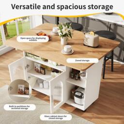 Mobile Kitchen Island with Fold-Down Dining Extensions, Versatile Serving Trolley with Open Shelves, 120L x 30-70W x 79.5H cm, White - Aosom UK - thumbnail 4