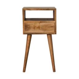 Wood Bedside Table with Drawer, Narrow Nightstand with Open Shelf, Distinct Grain for Storage, Brown - Aosom UK - thumbnail 8