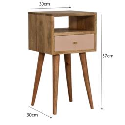 Wood Bedside Table with Drawer, Narrow Nightstand with Open Shelf, Distinct Grain for Storage, Brown - Aosom UK - thumbnail 3