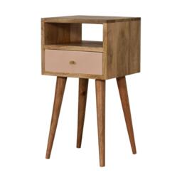 Wood Bedside Table with Drawer, Narrow Nightstand with Open Shelf, Distinct Grain for Storage, Brown - Aosom UK - thumbnail 6