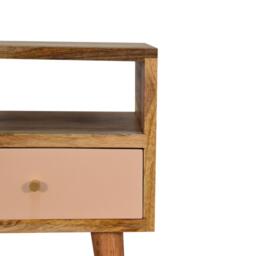 Wood Bedside Table with Drawer, Narrow Nightstand with Open Shelf, Distinct Grain for Storage, Brown - Aosom UK - thumbnail 5