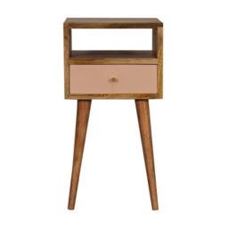Wood Bedside Table with Drawer, Narrow Nightstand with Open Shelf, Distinct Grain for Storage, Brown - Aosom UK - thumbnail 2