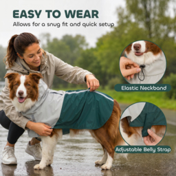 PawHut Dog Raincoat with Hood, Waterproof & Breathable Rain Jacket with Leash Hole, for Medium Dogs, Green, M - thumbnail 6