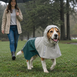PawHut Dog Raincoat with Hood, Waterproof & Breathable Rain Jacket with Leash Hole, for Medium Dogs, Green, M - thumbnail 2