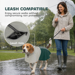 PawHut Dog Raincoat with Hood, Waterproof & Breathable Rain Jacket with Leash Hole, for Medium Dogs, Green, M - thumbnail 7