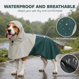 PawHut Dog Raincoat with Hood, Waterproof & Breathable Rain Jacket with Leash Hole, for Medium Dogs, Green, M - thumbnail 4