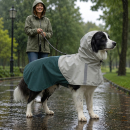 PawHut Dog Raincoat with Hood, Waterproof & Breathable Rain Jacket with Leash Hole, for Medium Dogs, Green, M - thumbnail 8