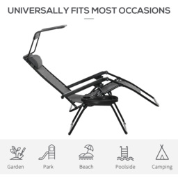 Outsunny 2 Piece Foldable Reclining Garden Chair with Headrest, Zero Gravity Deck Sun Lounger Seat Chair with Canopy Shade, Light Grey - thumbnail 7