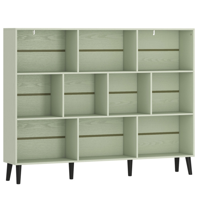 HOMCOM 10-Cube Bookcase, 3-Tier Book Shelf with Solid Wood Legs, 140 cm Modern Bookshelf with Anti-Tip Kit, Light Green - image 1