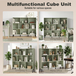 HOMCOM 10-Cube Bookcase, 3-Tier Book Shelf with Solid Wood Legs, 140 cm Modern Bookshelf with Anti-Tip Kit, Light Green - thumbnail 7