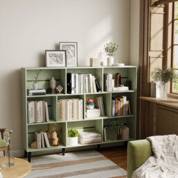 HOMCOM 10-Cube Bookcase, 3-Tier Book Shelf with Solid Wood Legs, 140 cm Modern Bookshelf with Anti-Tip Kit, Light Green - thumbnail 8
