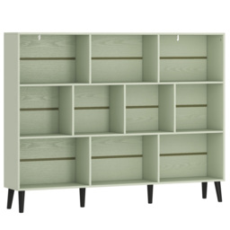 HOMCOM 10-Cube Bookcase, 3-Tier Book Shelf with Solid Wood Legs, 140 cm Modern Bookshelf with Anti-Tip Kit, Light Green