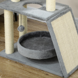 PawHut Cat Tree Tower: Scratching Posts, Cosy Bed & Perch, Interactive Ball Toy for Feline Fun, Light Grey - Aosom UK - thumbnail 8