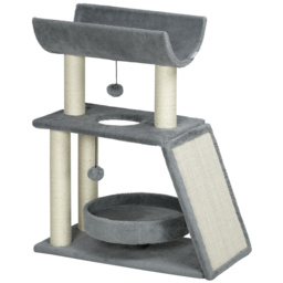 PawHut Cat Tree Tower: Scratching Posts, Cosy Bed & Perch, Interactive Ball Toy for Feline Fun, Light Grey - Aosom UK - thumbnail 1
