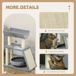 PawHut Cat Tree Tower: Scratching Posts, Cosy Bed & Perch, Interactive Ball Toy for Feline Fun, Light Grey - Aosom UK - thumbnail 6