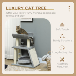 PawHut Cat Tree Tower: Scratching Posts, Cosy Bed & Perch, Interactive Ball Toy for Feline Fun, Light Grey - Aosom UK - thumbnail 4