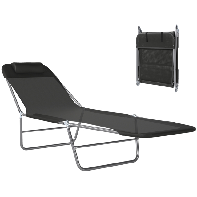 Outsunny Garden Lounger, Portable Outdoor Patio Sun Bed Chair, Adjustable Back Recliner, Lightweight, Light Black - Aosom UK - image 1